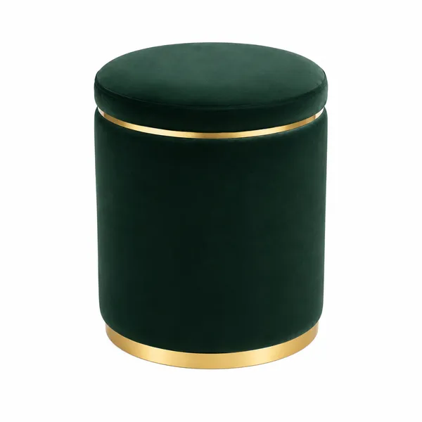 Bottle_green_Handcrafted_Holland_Velvet_Stool_Puffe_with_Golden_Strip