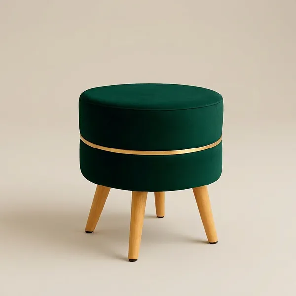 Elegant_Green_Velvet_Ottoman_Stool_With_Gold_Accent_And_Wooden_Legs