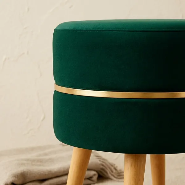 Elegant_Green_Velvet_Ottoman_Stool_With_Gold_Accent_And_Wooden_Legs