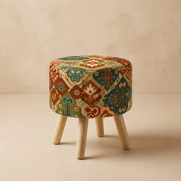 MultiColor_Squares_Print_Upholstered_Accent_Stool