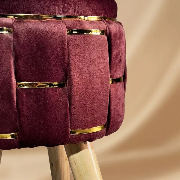 Maroon_Holland_Velvet_Ottoman_Stool_With_Wooden_Legs