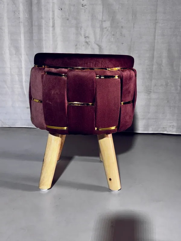 Maroon_Holland_Velvet_Ottoman_Stool_With_Wooden_Legs