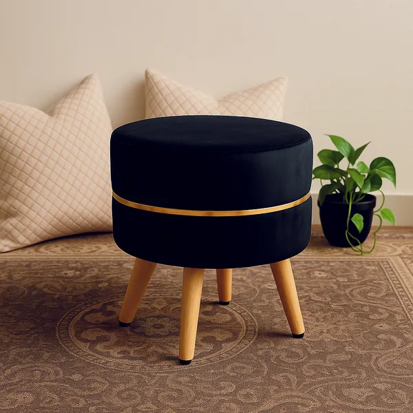 Black_Upholstered_Accent_Stool_With_Wooden_Legs
