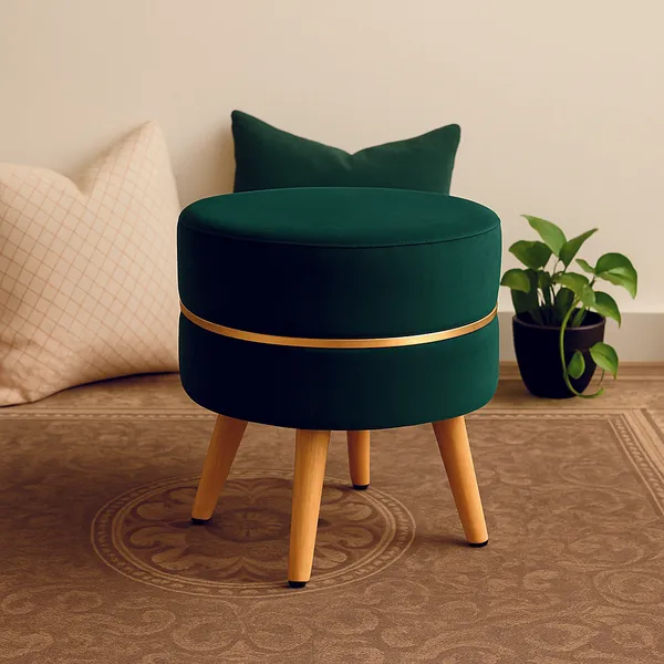 Elegant_Green_Velvet_Ottoman_Stool_With_Gold_Accent_And_Wooden_Legs