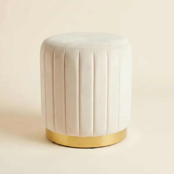 Cream_Handcrafted_Holland_Velvet_Stool_Puffe_with_Golden_Strip
