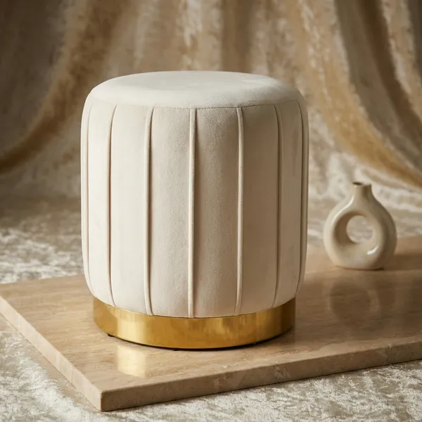 Cream_Handcrafted_Holland_Velvet_Stool_Puffe_with_Golden_Strip