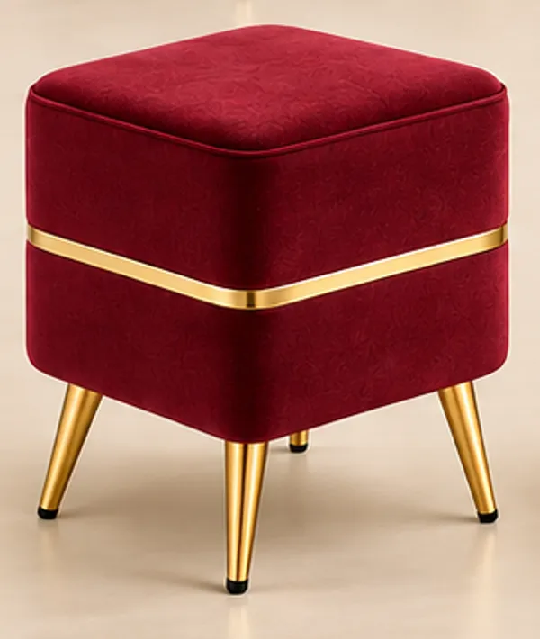 Wine_Square_Ottoman_Stool_�_Premium_Velvet_Fabric_with_Golden_Glassy_Metal_Legs_for_Dressing_Area_&_Bedroom