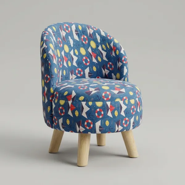 Vibrant_Nautical_Print_Kids_Chair_With_Wooden_Legs