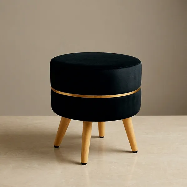Black_Upholstered_Accent_Stool_With_Wooden_Legs