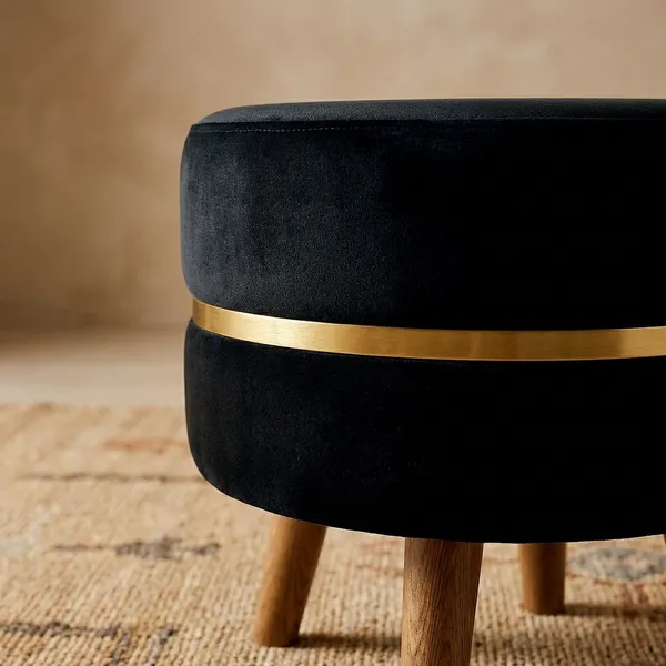 Black_Upholstered_Accent_Stool_With_Wooden_Legs