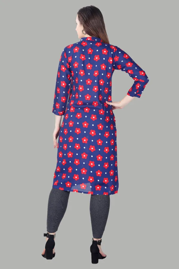 Navy_Blue_Floral_Print_Cotton_Kurti_For_Women