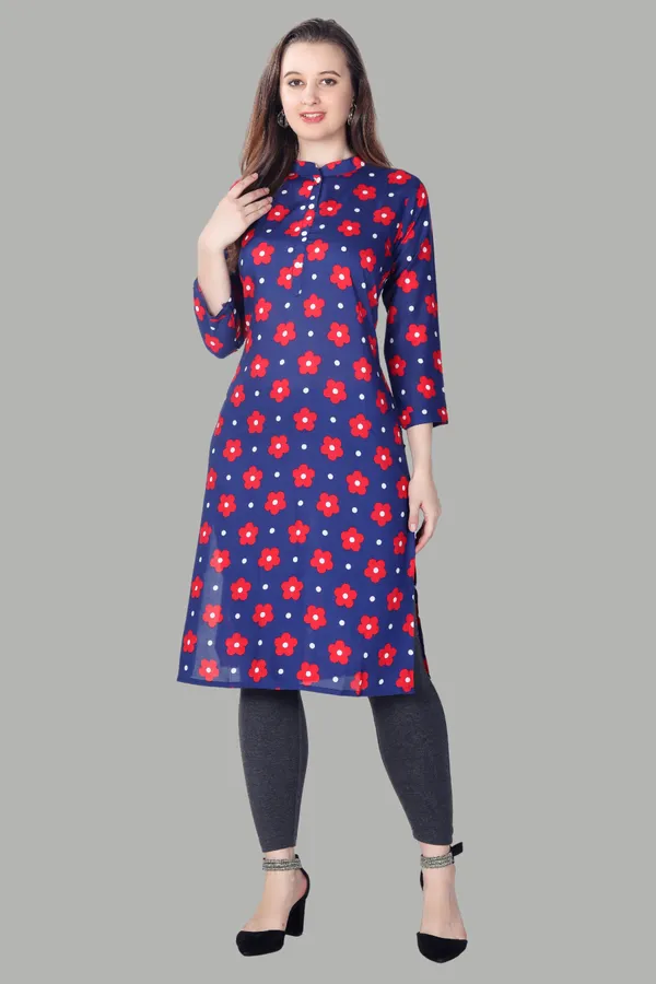 Navy_Blue_Floral_Print_Cotton_Kurti_For_Women