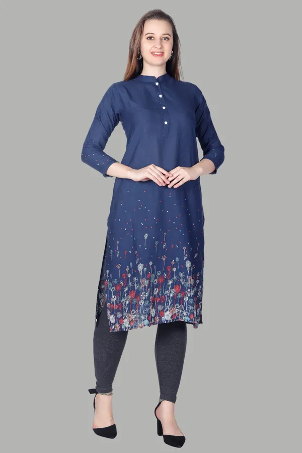 Navy_Blue_Floral_Print_Cotton_Kurti_For_Women