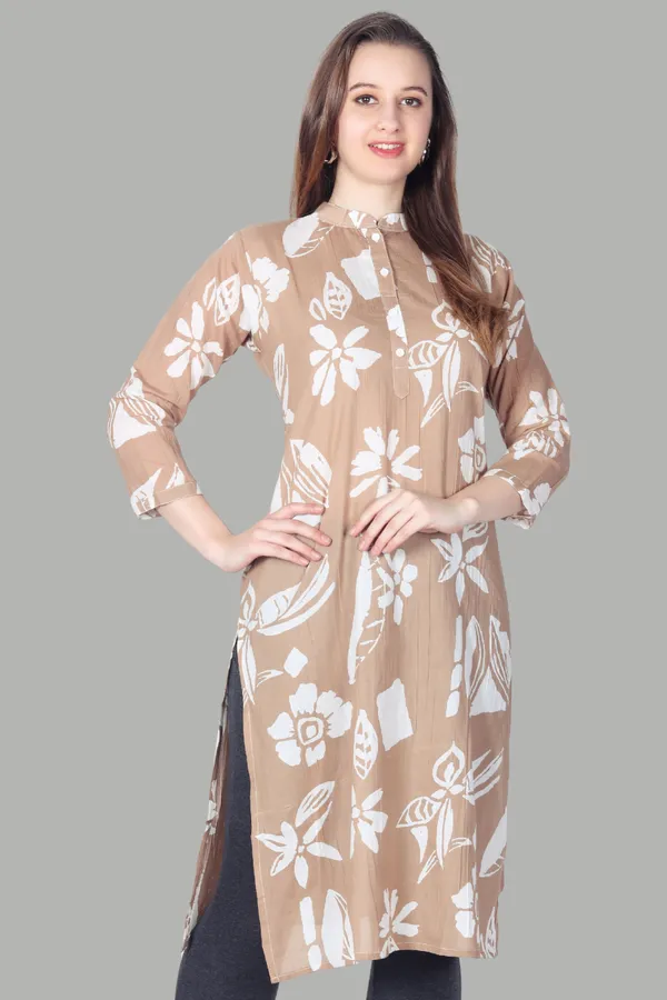 Beige_Floral_Print_Cotton_Kurti_For_Women