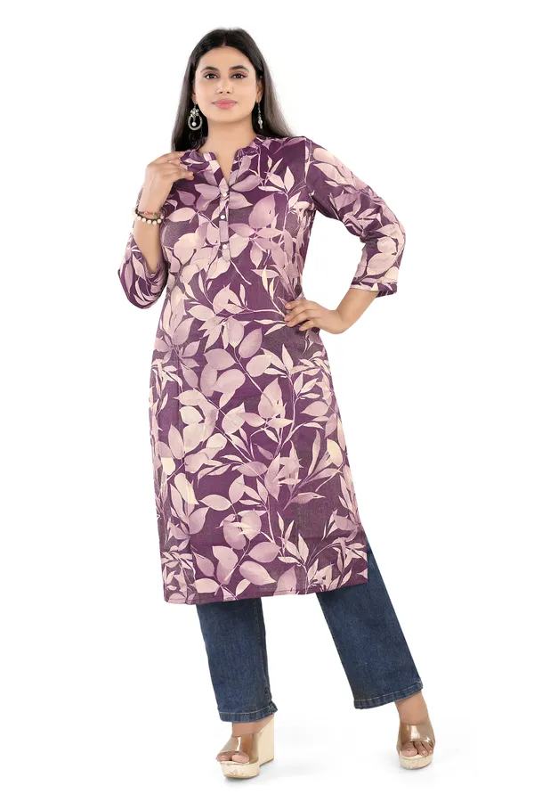 Purple_Floral_Print_Cotton_Kurti_For_Women