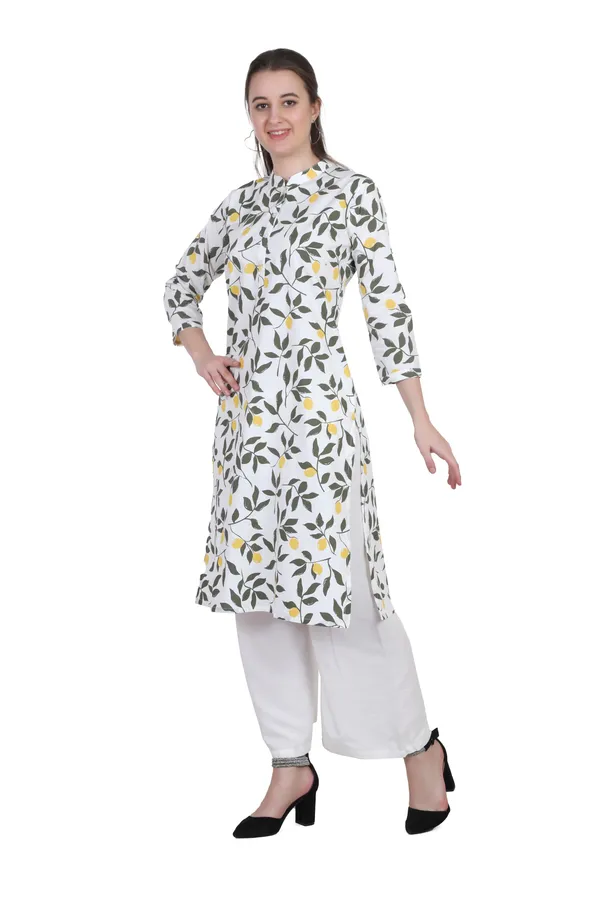 White_And_Yellow_Printed_Cotton_Kurta_Palazzo_Set_For_Women