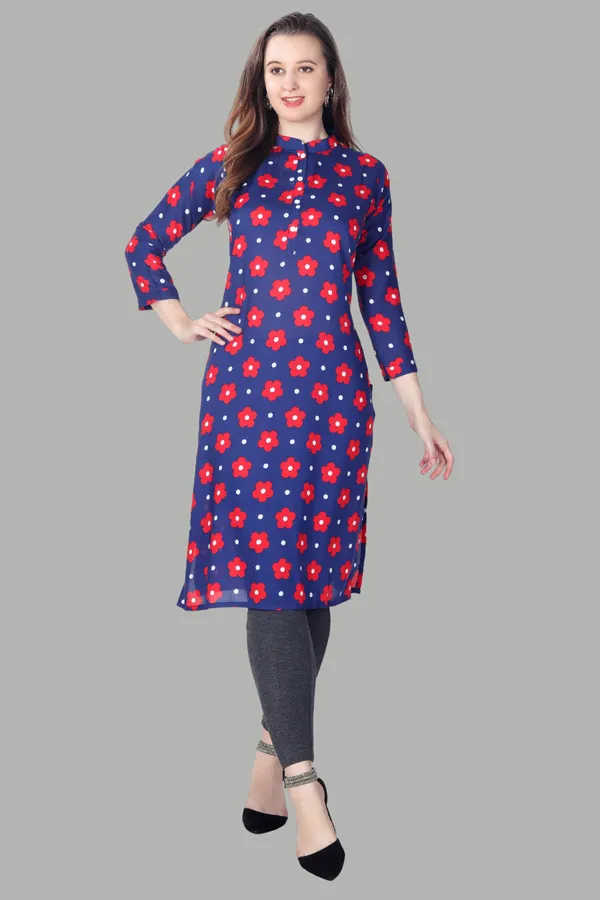 Navy_Blue_Floral_Print_Cotton_Kurti_For_Women