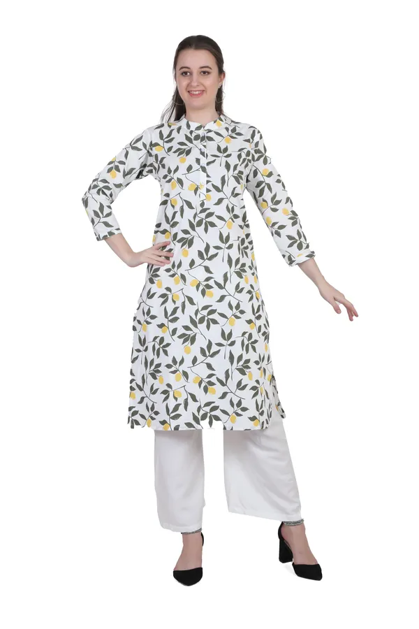 White_And_Yellow_Printed_Cotton_Kurta_Palazzo_Set_For_Women