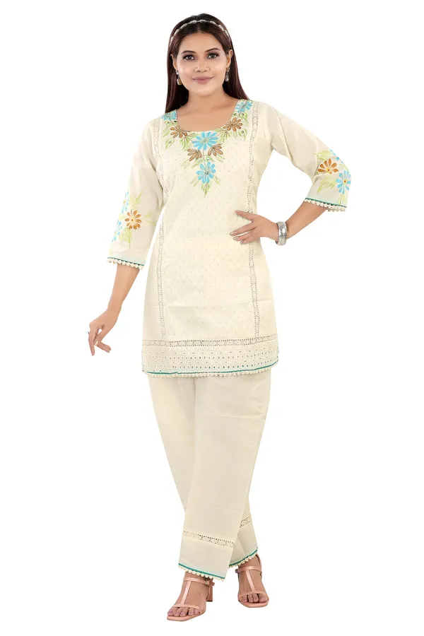 Off_White_Embroidered_Cotton_Kurta_Pant_Set_For_Women