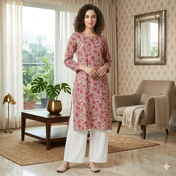 Pink_And_White_Floral_Print_Cotton_Kurti_For_Women