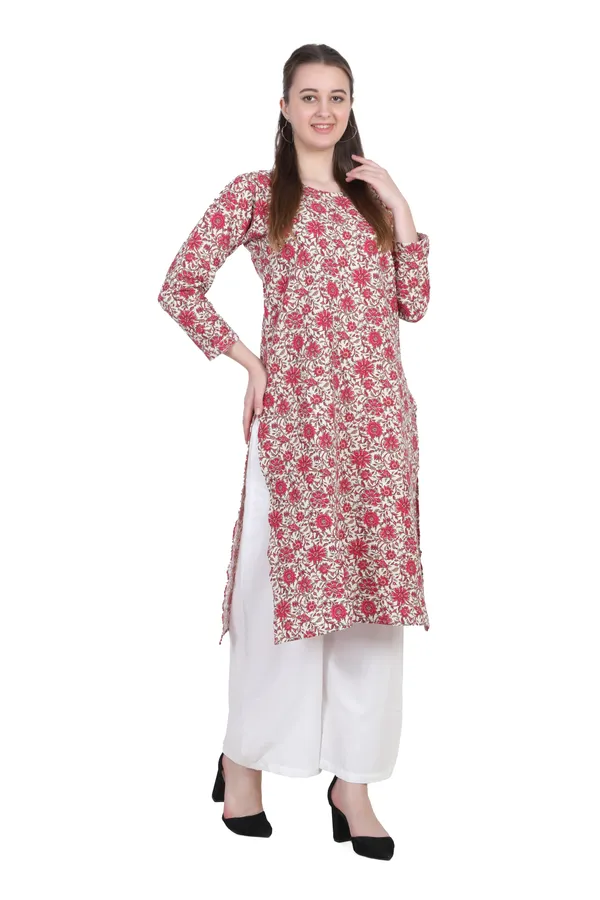 Pink_And_White_Floral_Print_Cotton_Kurti_For_Women