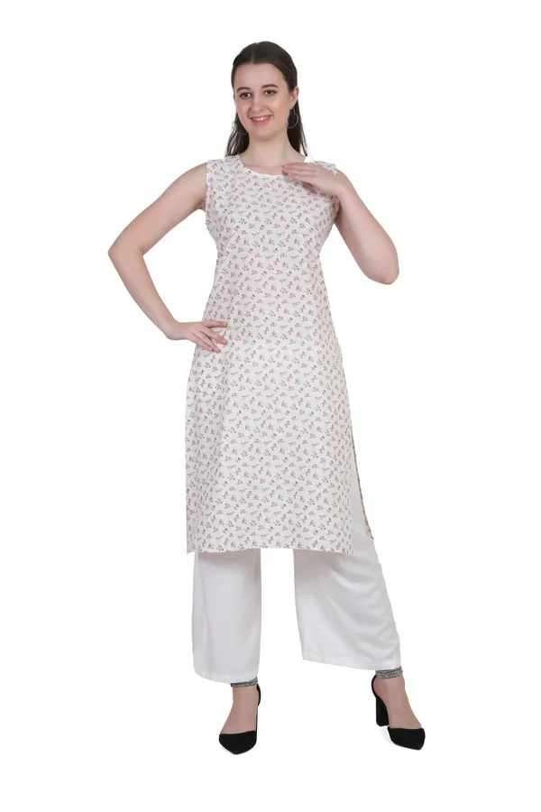White_Floral_Print_Cotton_Kurta_Palazzo_Set_For_Women
