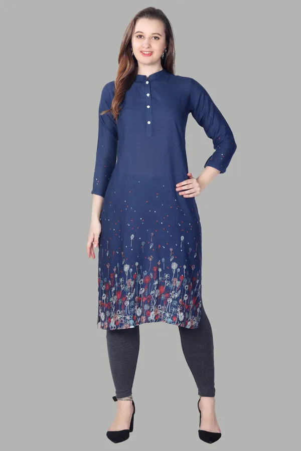 Navy_Blue_Floral_Print_Cotton_Kurti_For_Women