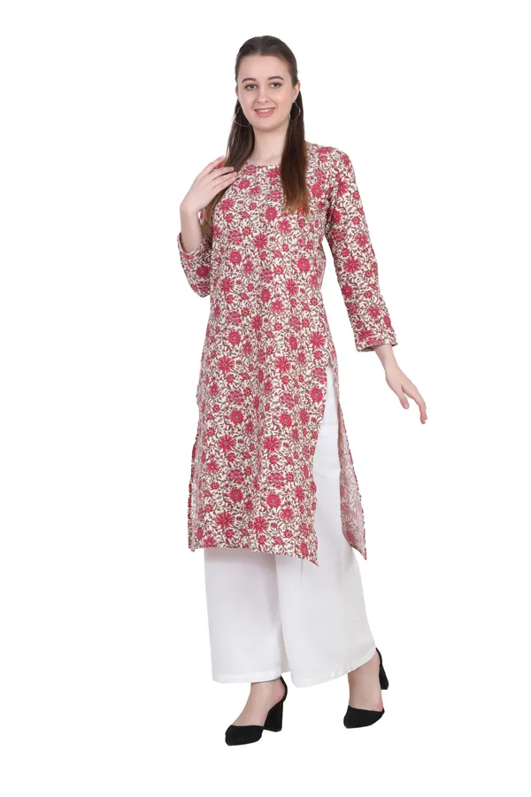 Pink_And_White_Floral_Print_Cotton_Kurti_For_Women