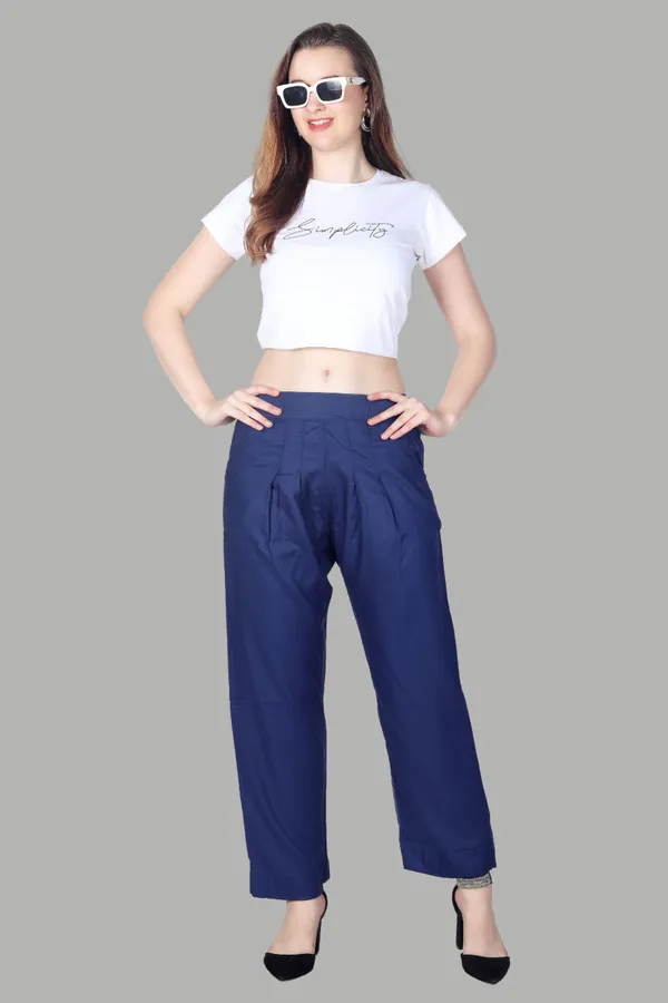 Navy_Blue_Pleated_Cotton_Palazzo_Pants_For_Women