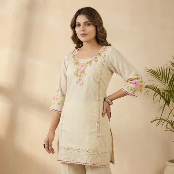 Off_White_Embroidered_Cotton_Kurta_Pajama_Set_For_Women