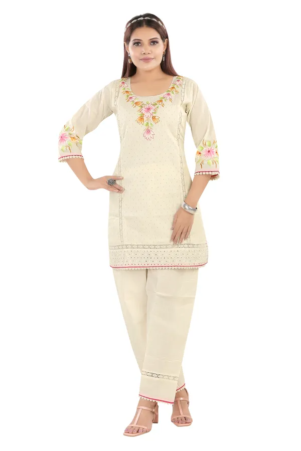 Off_White_Embroidered_Cotton_Kurta_Pajama_Set_For_Women