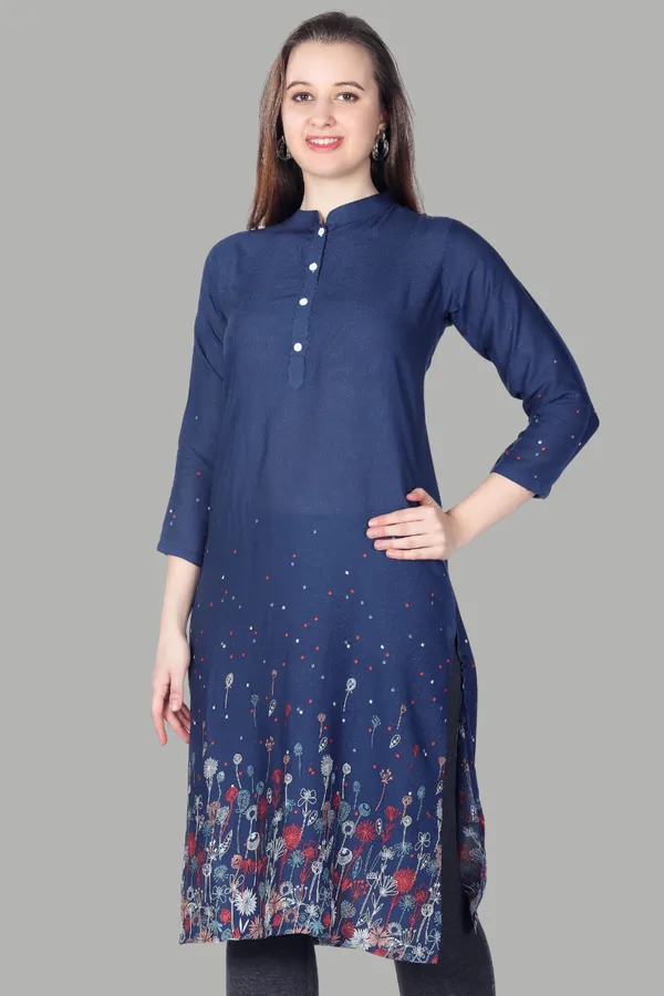 Navy_Blue_Floral_Print_Cotton_Kurti_For_Women