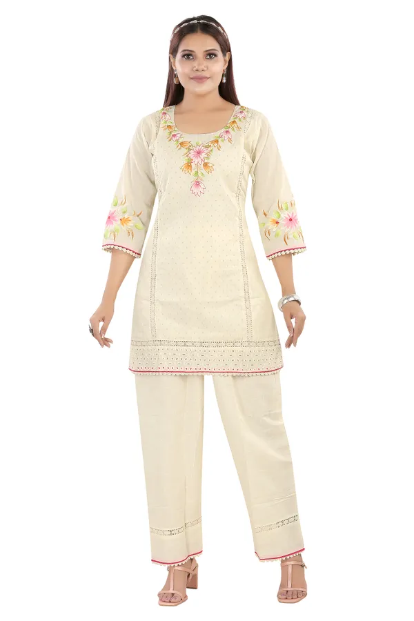Off_White_Embroidered_Cotton_Kurta_Pajama_Set_For_Women