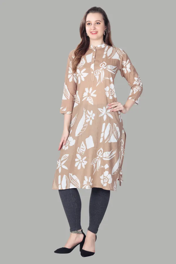 Beige_Floral_Print_Cotton_Kurti_For_Women