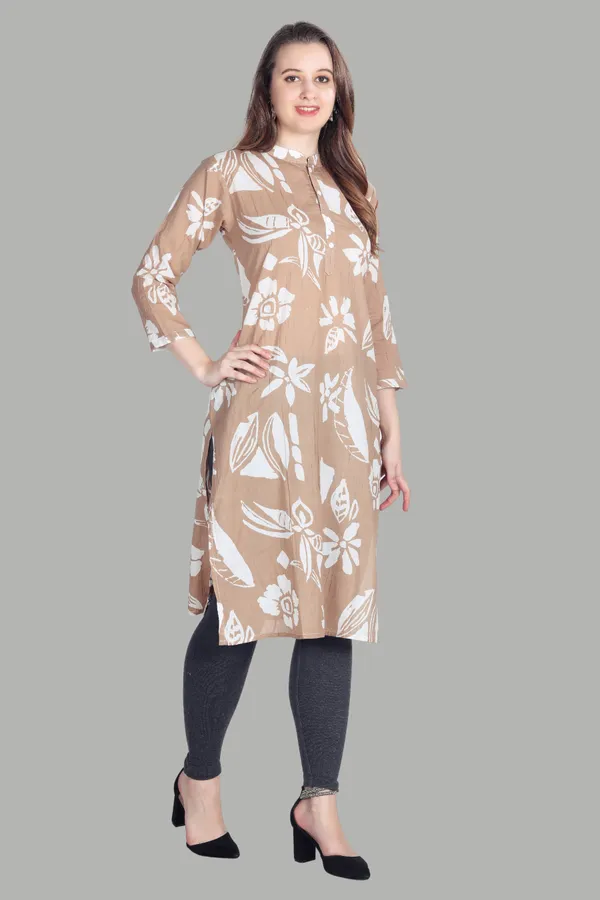 Beige_Floral_Print_Cotton_Kurti_For_Women