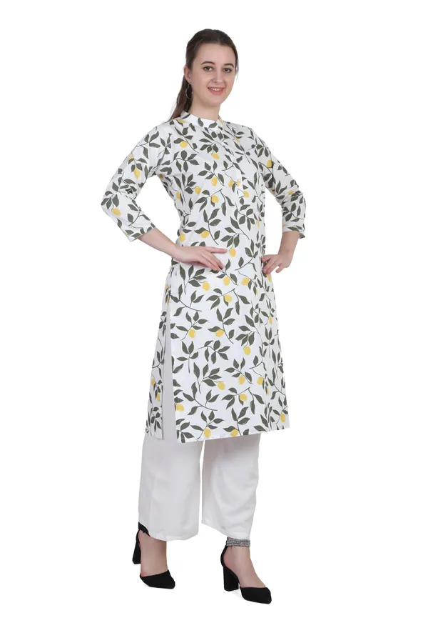 White_And_Yellow_Printed_Cotton_Kurta_Palazzo_Set_For_Women