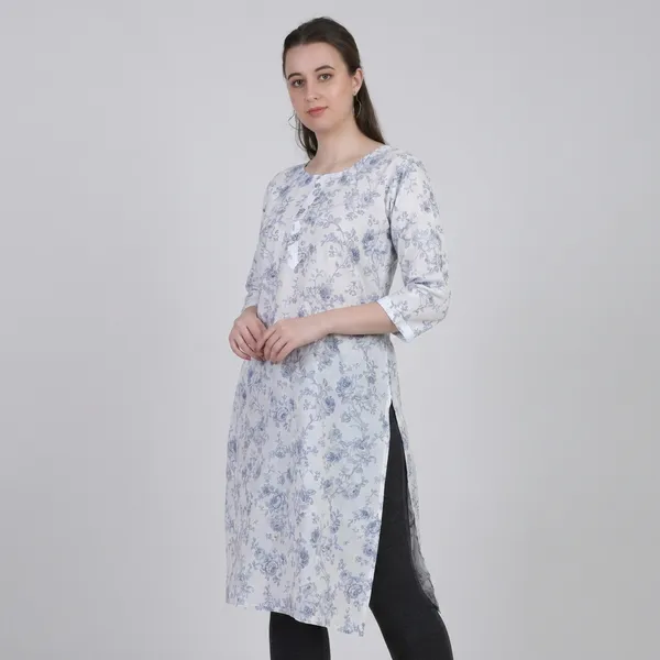 White_Floral_Print_Cotton_Kurti_For_Women