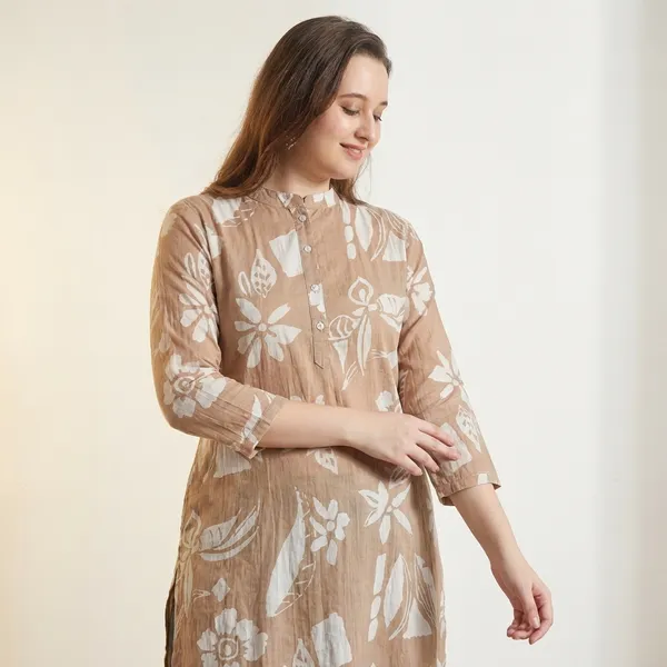 Beige_Floral_Print_Cotton_Kurti_For_Women