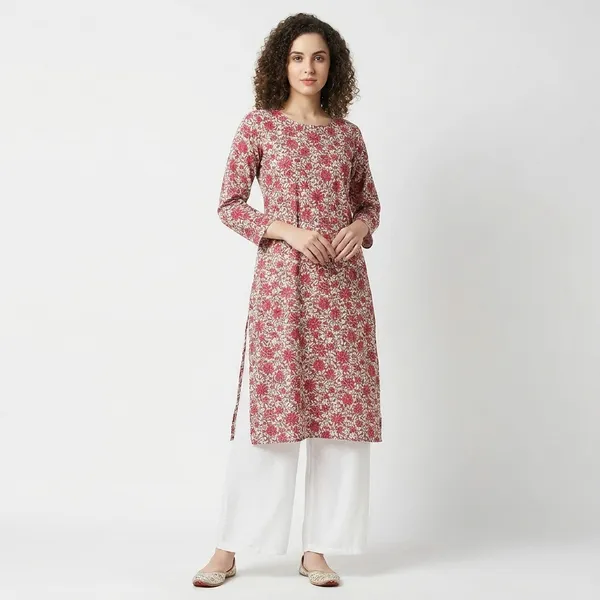 Pink_And_White_Floral_Print_Cotton_Kurti_For_Women