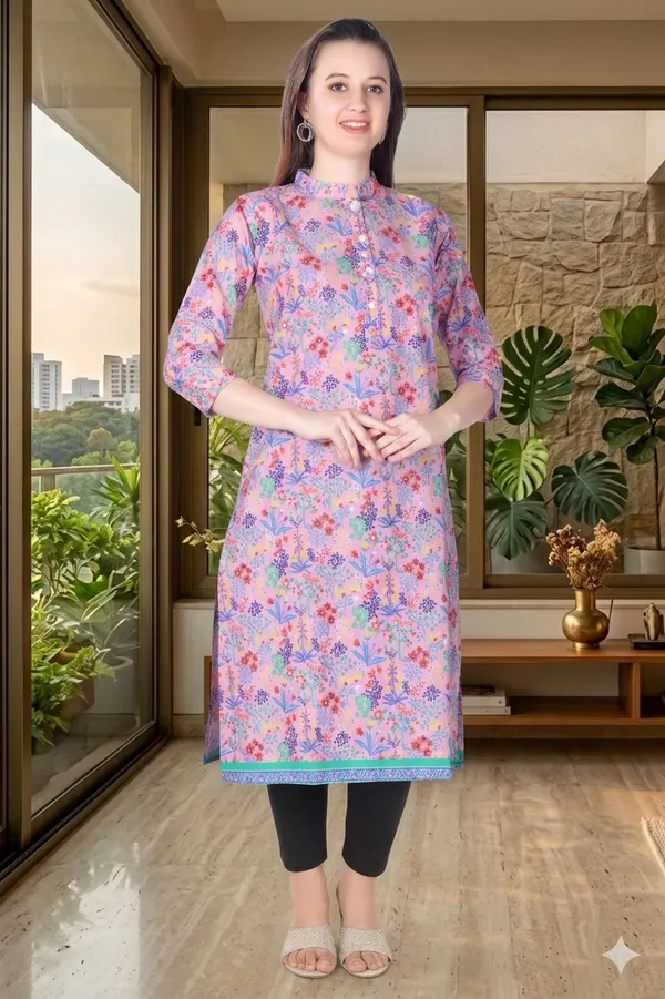 Pink_Floral_Print_Cotton_Kurti_For_Women