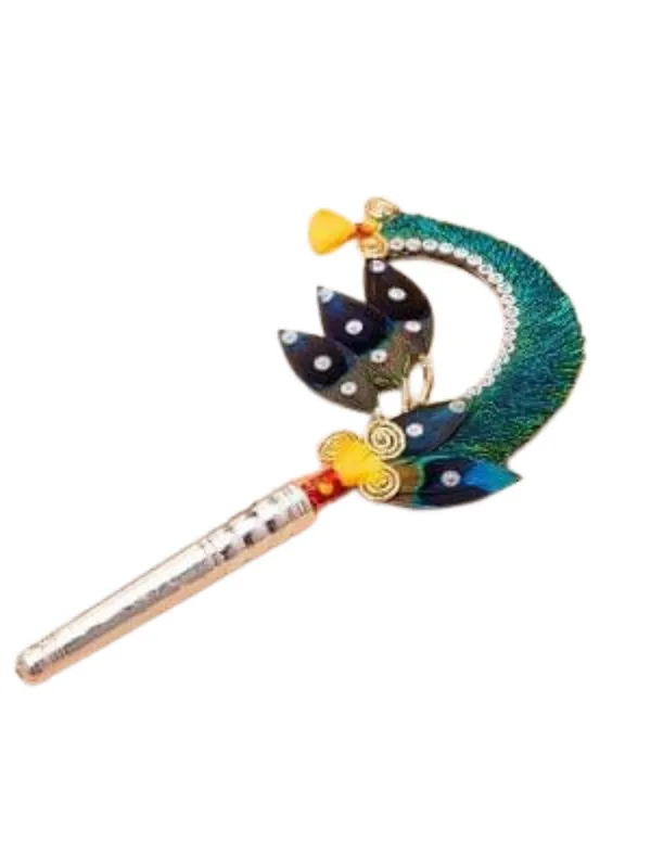 Silver_plated_Feather_&_Fabric_Morphank_Kalangi_3_Inch_For_Puja_&_Decoration