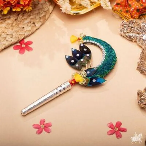 Silver_plated_Feather_&_Fabric_Morphank_Kalangi_3_Inch_For_Puja_&_Decoration