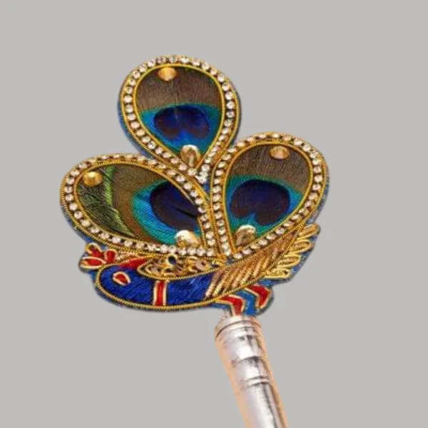 Silver_plated_Natural_Feather_Morphank_3_Netra_For_Puja_&_Decoration