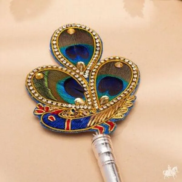 Silver_plated_Natural_Feather_Morphank_3_Netra_For_Puja_&_Decoration