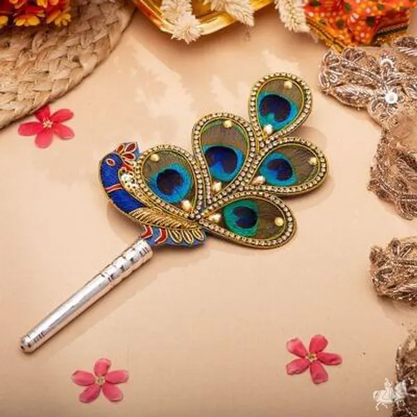 Silver_plated_Natural_Feather_Mayuri_Morphank_5_Netra_For_Puja_&_Decoration