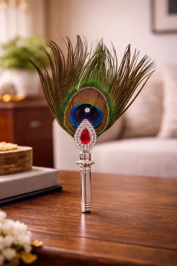 Silver_plated_Feather_&_Fabric_Morphank_Kalangi_For_Puja_&_Decoration