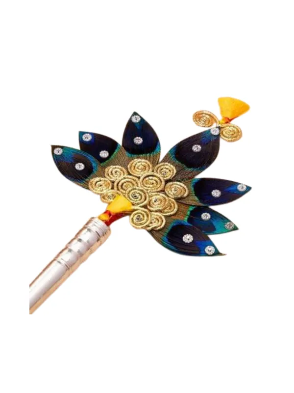 Silver_plated_Natural_Feather_Mayuri_Morphank_7_Netra_For_Puja_&_Decoration