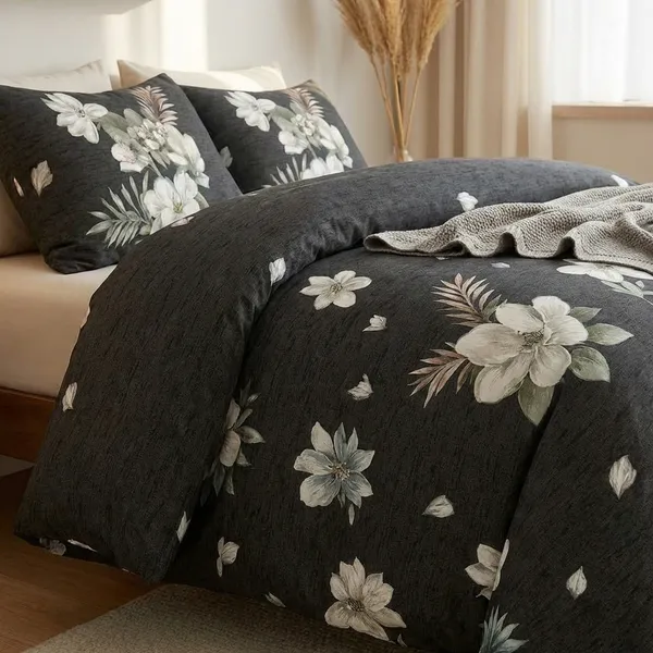 Black_And_White_Fitted_Flower_Bedsheet_For_Bedroom_100x90_Inches