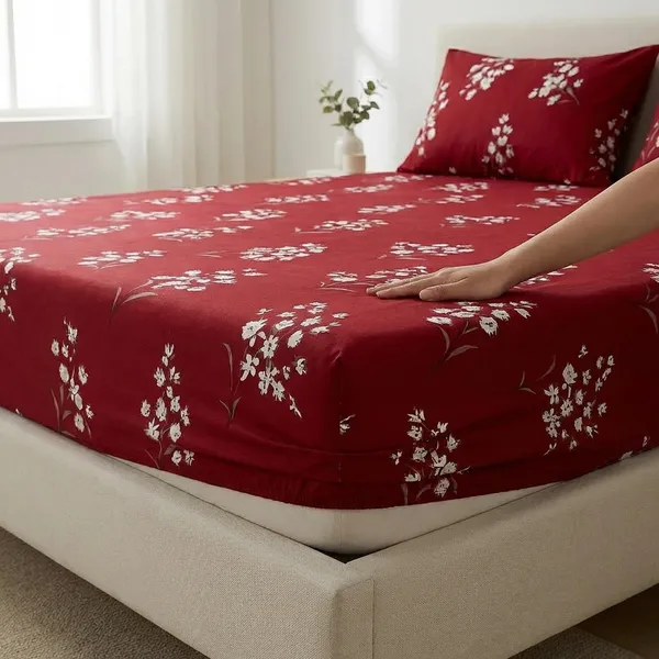 Red_And_White_Fitted_Bedsheet_For_Bedroom_100x90_Inches