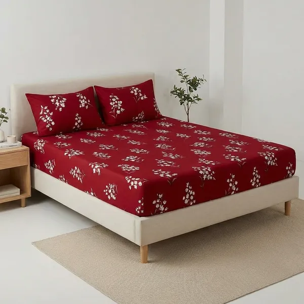 Red_And_White_Fitted_Bedsheet_For_Bedroom_100x90_Inches